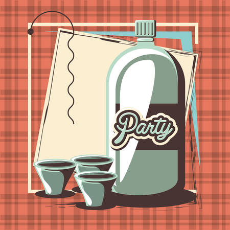 retro party card with drink bottle vector illustration designのイラスト素材