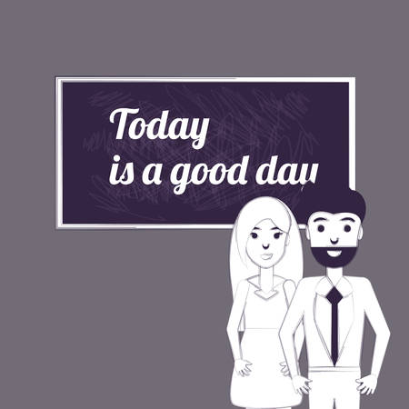 businessman and businesswoman over gray background, sketch design. vector illustrationのイラスト素材