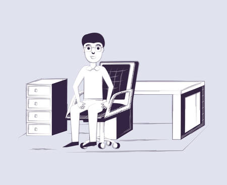 businessman at the office desk over gray background, colorful sktech design. vector illustrationのイラスト素材