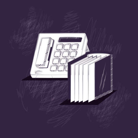 office phone and document folder over black background, sketch design. vector illustrationの写真素材