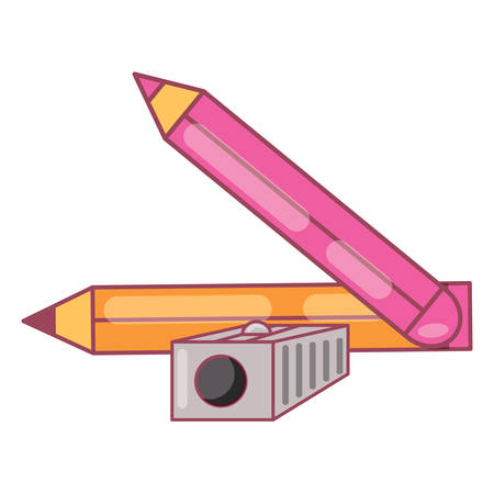pencils and sharpener over white background, vector illustrationのイラスト素材