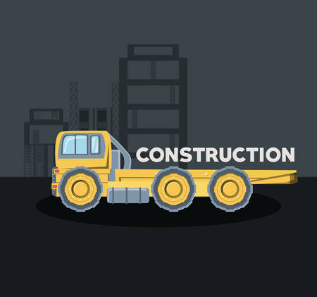 construction design with flatbed truck icon over black background, colorful design. vector illustrationのイラスト素材