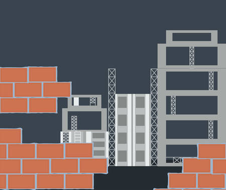 construction structure and bricks walls over gray background, colorful design. vector illustrationのイラスト素材