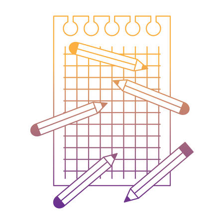 notebook sheet and colored pencils over white background, vector illustrationのイラスト素材