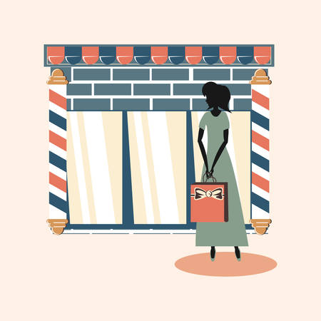 woman shopping bag barber shop retro style vector illustrationのイラスト素材