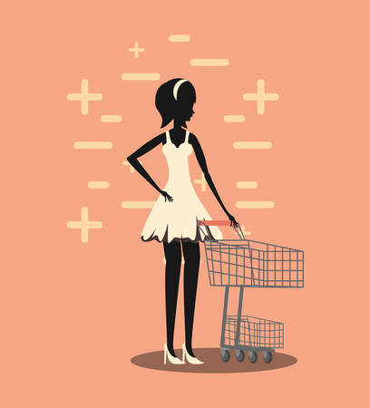 woman shopping cart retro style vector illustrationのイラスト素材