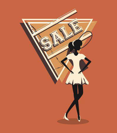 woman shopping retro marketing sale vector illustrationのイラスト素材