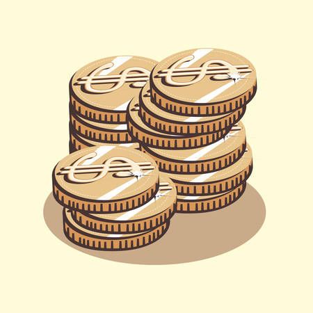 stacked dollar coins money currency retro style vector illustrationのイラスト素材