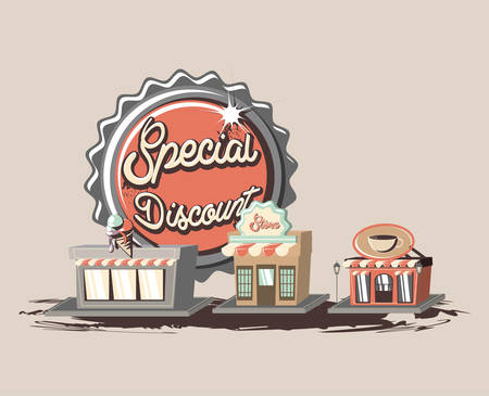 retro shopping stores special discount commerce vintage style vector illustrationのイラスト素材