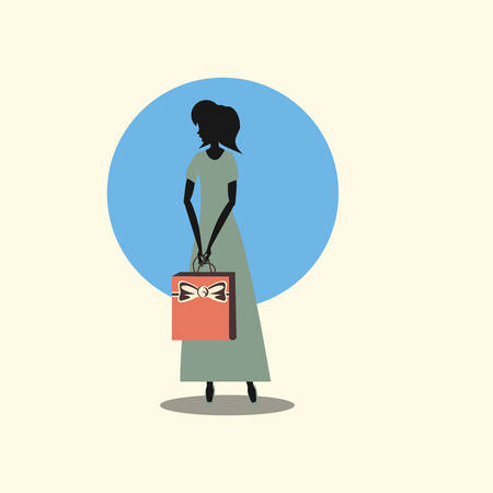 woman shopping handbag retro style vector illustrationのイラスト素材