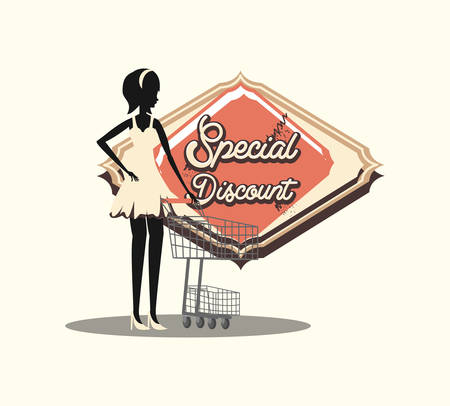 vintage design with silhouette of fashion girl and sale seal stamp over white background, vector illustrationのイラスト素材