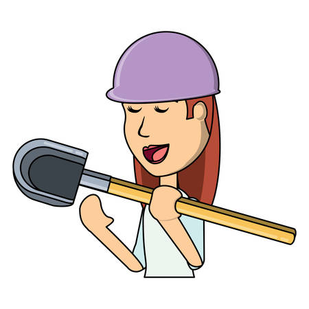 cartoon woman holding a shovel icon over white background, vector illustrationのイラスト素材