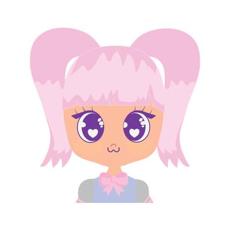 Face of kawaii girl icon over white background, colorful design. vector illustrationのイラスト素材