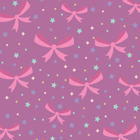 background of decorative bow and stars pattern, vector illustrationの写真素材