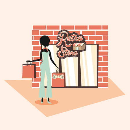 woman retro store shopping bags vintage grunge design vector illustrationのイラスト素材
