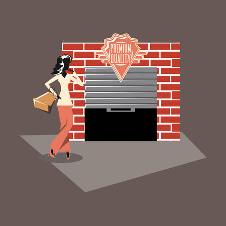 woman retro store shopping bags vintage grunge design vector illustrationのイラスト素材