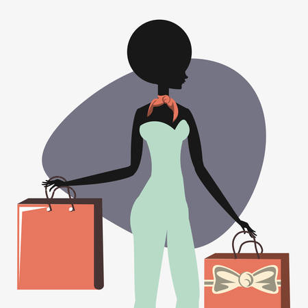woman fashion with handbags retro style vector illustrationのイラスト素材