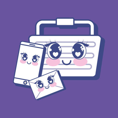 Kawaii shopping basket over purple background, colorful design. vector illustrationのイラスト素材