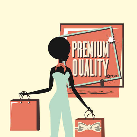 woman silhouette carrying handbags premium quality retro style vector illustrationのイラスト素材