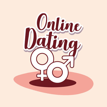Online dating design with gender symbols over white background, colorful design. vector illustrationのイラスト素材