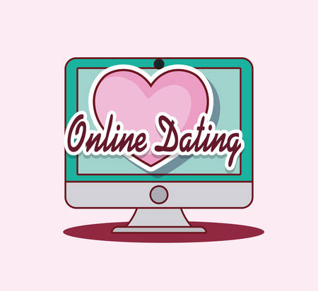 Online dating design with computer and heart over pink background, colorful design. vector illustrationのイラスト素材