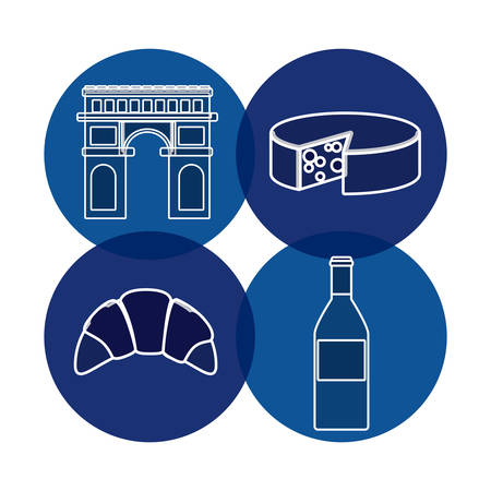 icon set of france over blue circles and white background, vector illustrationのイラスト素材