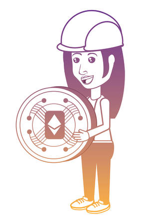 cartoon woman with ethreum coin over white background, vector illustrationのイラスト素材