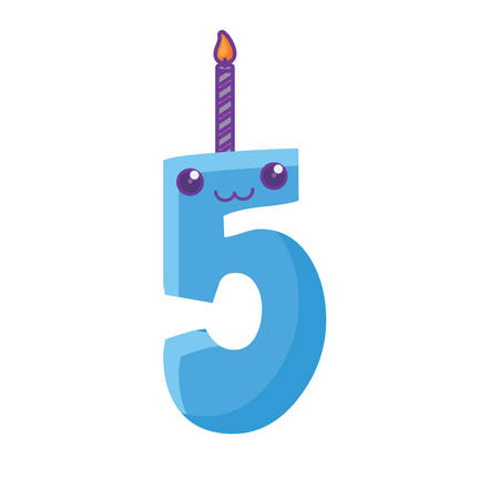 Kawaii number five candle icon over white background, vector illustrationのイラスト素材