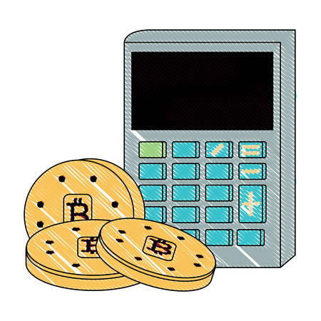 calculator and cryptocoins icon over white background, vector illustrationのイラスト素材