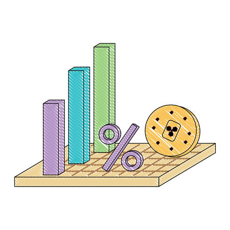 bar chart and cryptocoins  icon over white background, vector illustrationのイラスト素材