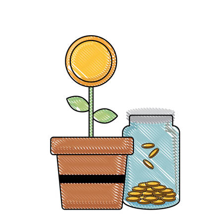 money plant and moneybox icon over white background, vector illustrationのイラスト素材