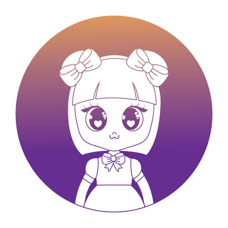 decorative circular frame with cute asian girl icon over white background, vector illustrationのイラスト素材