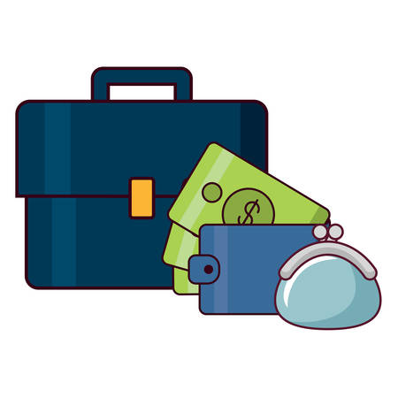 briefcase with wallet with money and purse over white background, vector illustrationのイラスト素材