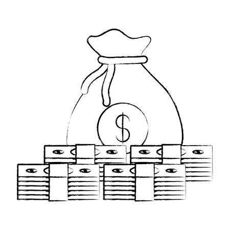 money sack and bills over white background, vector illustrationのイラスト素材