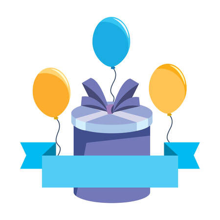 emblem with gift box and balloons over white background, vector illustrationのイラスト素材
