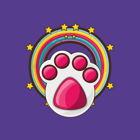 cute rainbow and dog footprint over purple background, colorful design. vector illustrationのイラスト素材