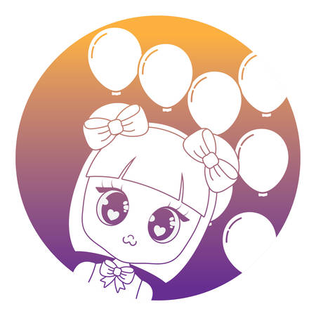 happy birthday design with cute asian girl with balloons over white background, vector illustrationのイラスト素材