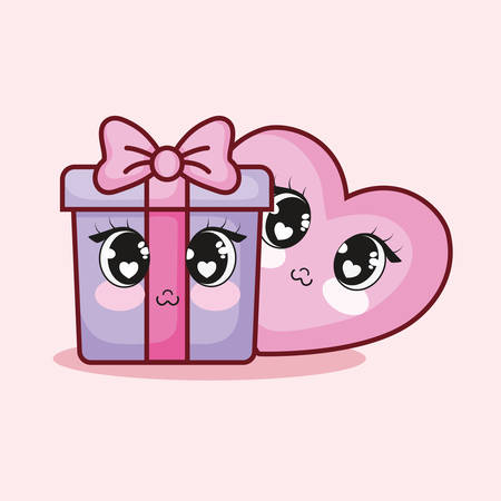 Kawaii gift box and heart over pink background, colorful design. vector illustrationのイラスト素材