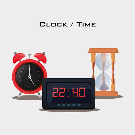 classic and digital clock over white background, colorful design. vector illustrationのイラスト素材