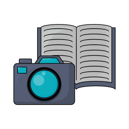photographic camera and book icon over white background, vector illustrationのイラスト素材