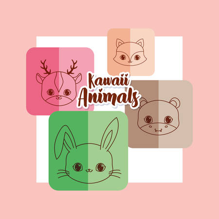 animals over colorful squares and pink background,  vector illustrationのイラスト素材