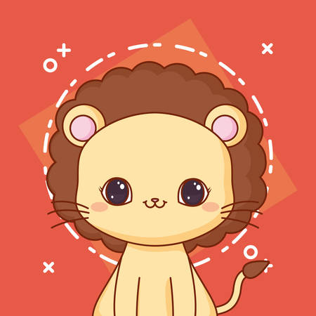 Kawaii lion icon over red background, colorful design. vector illustrationのイラスト素材