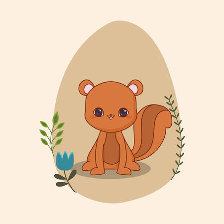 cute icon with decorative leves and floers over brown background, colorful design. vector illustrationのイラスト素材