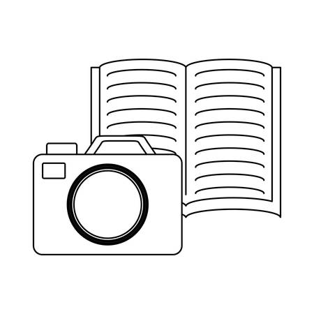 photographic camera and book icon over white background, vector illustrationのイラスト素材