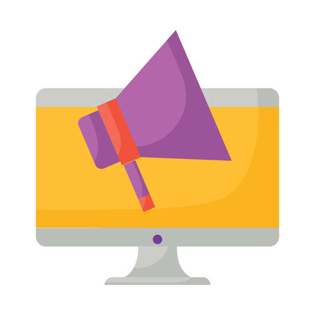 computer with megaphone  icon over white background, vector illustrationのイラスト素材