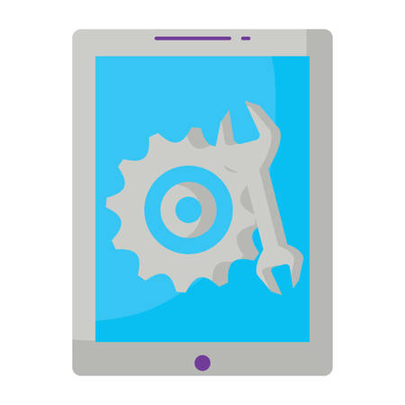 tablet with repair symbol over white background, vector illustrationのイラスト素材