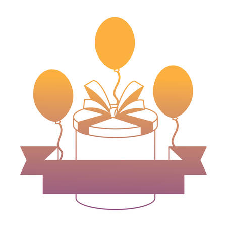 emblem with gift box and balloons over white background, vector illustrationのイラスト素材