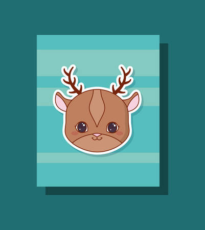 kawaii deer over colorful squares and blue background. vector illustrationのイラスト素材