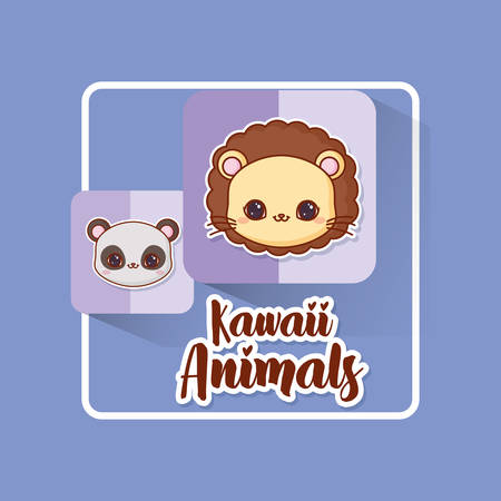 Kawaii animals over blue background, colorful design. vector illustrationのイラスト素材