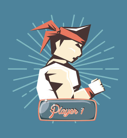 retro videogame design with ninja character icon over blue background, colorful design. vector illustrationのイラスト素材